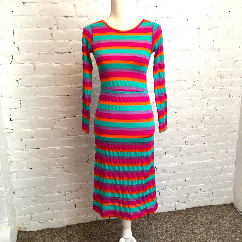 Joseph Magnin vtg 70s striped knit bodycon dress size xs s